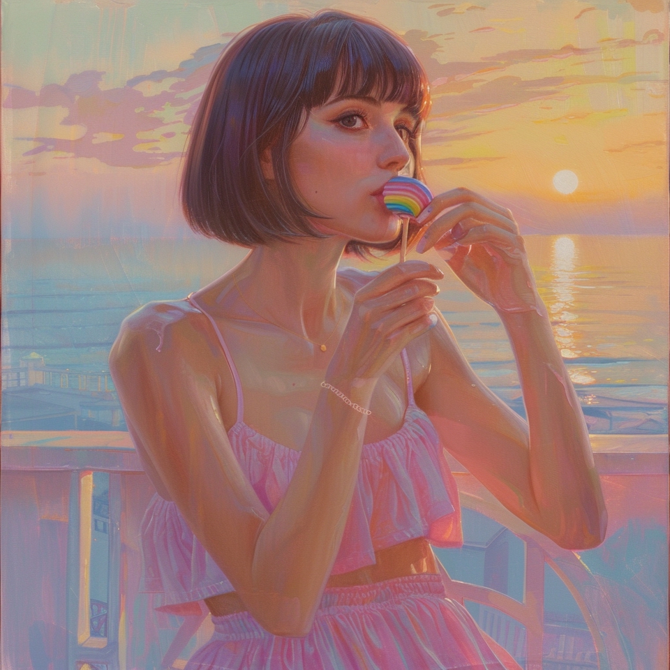 ภาพวาดดิจิตอลเพ้นท์  สาวสวยในชุดชมพ