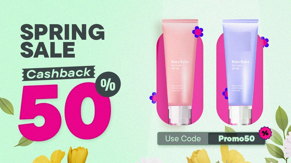 Jasa Desain Banner Instagram Promosi Spring Sale dengan Cashback 50 Persen