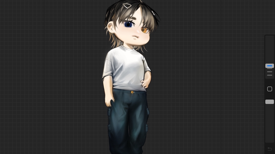 รับวาดรูปการ์ตูนน่ารัก สไตล์จิบิ ตัวละครชาย ผมสีน้ำตาล ใส่เสื้อขาว กางเกงยีนส์