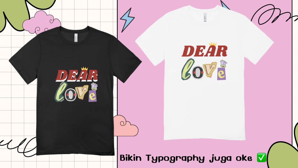 Desain kaos distro custom dengan desain tulisan Dear Love, cocok untuk kaos pria dan wanita.
