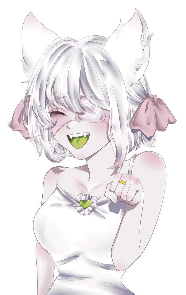 รับวาดการ์ตูนอนิเมะน่ารัก สไตล์ญี่ปุ่น ใส่ชุดขาว วาดตาข้างเดียว