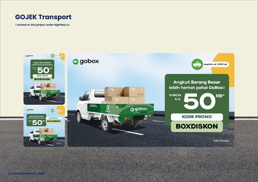 Jasa desain spanduk promosi Gojek Transport dengan gobox untuk angkut barang besar
