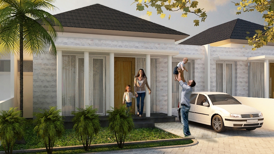 Desain render ilustrasi bangunan