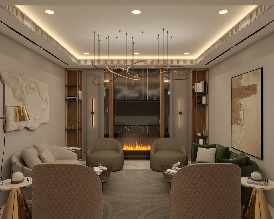 Jasa desain interior rumah modern minimalis dengan konsep ruang tamu dan ruang makan yang nyaman dan estetis.