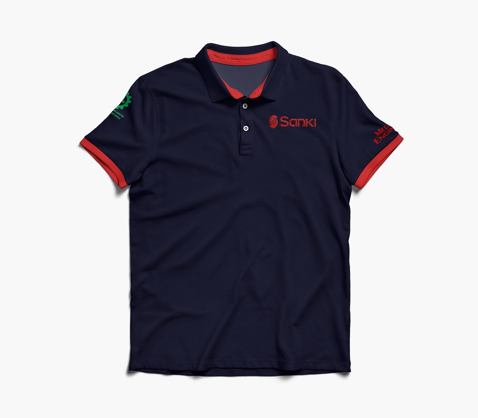 Desain logo profesional untuk perusahaan dengan warna biru dan merah