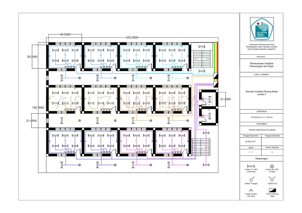 Jasa drafter autocad murah untuk gambar desain ruangan kelas 3 sekolah.