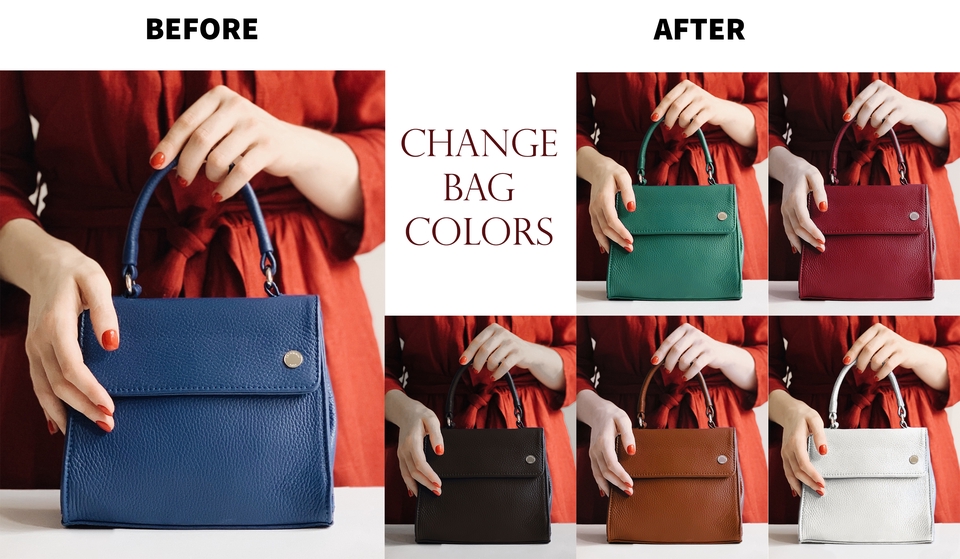Jasa edit foto online ganti background tas dengan berbagai warna dan model untuk foto produk, branding dan marketing