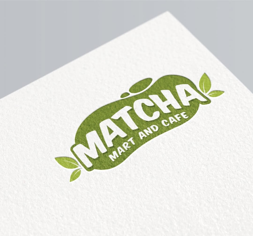 รับออกแบบโลโก้ ร้านชา "MATCHA MART AND CAFE" สไตล์มินิมอล เรียบหรู ดูแพง