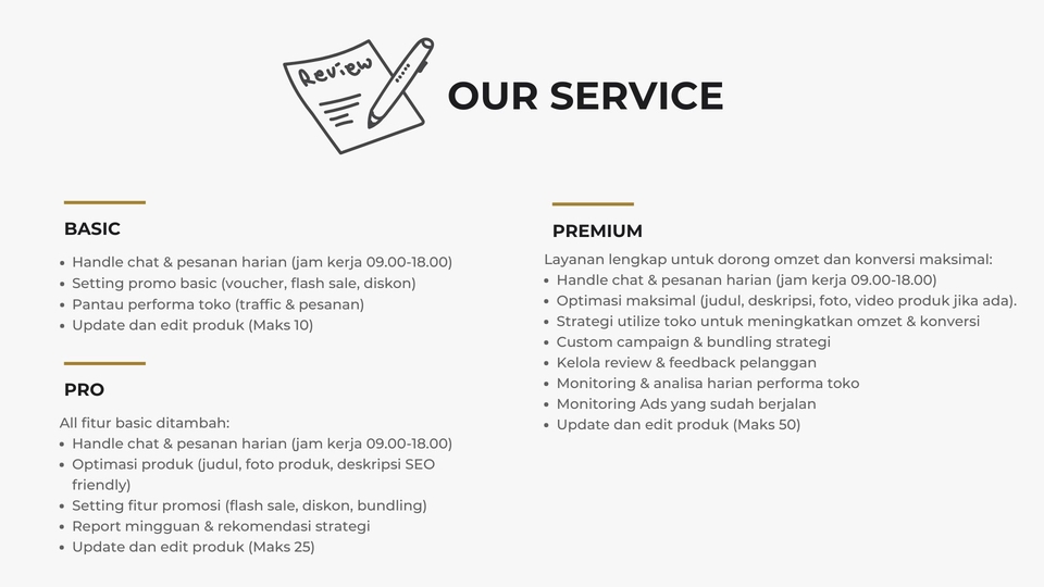 Jasa Admin Toko Online: Paket Basic, Pro, Premium. Kelola website, medsos, chat pelanggan. Harga terjangkau.