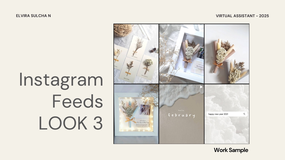 Jasa virtual assistant untuk desain feed Instagram dengan tema floral untuk bulan Februari.