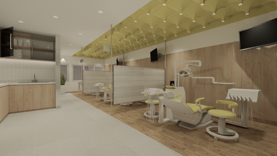Jasa desain interior dan 3D render untuk klinik gigi modern.