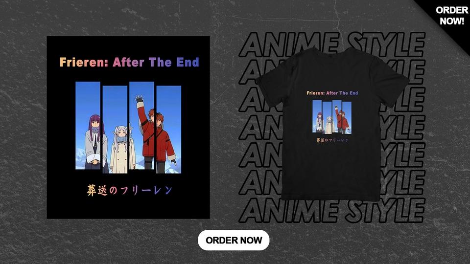 Desain kaos distro anime frieren after the end, desain kaos custom, desain kaos anime, desain kaos anak, desain kaos tulisan