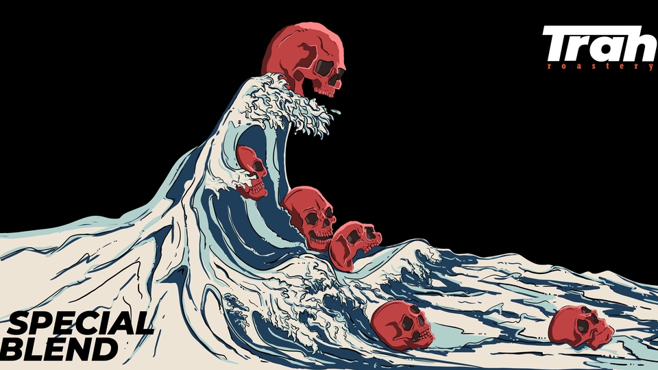Desain kaos custom dengan gambar gelombang dan tengkorak, cocok untuk desain kaos distro, jasa desain kaos, desain baju, desain tshirt, desain motif kaos.