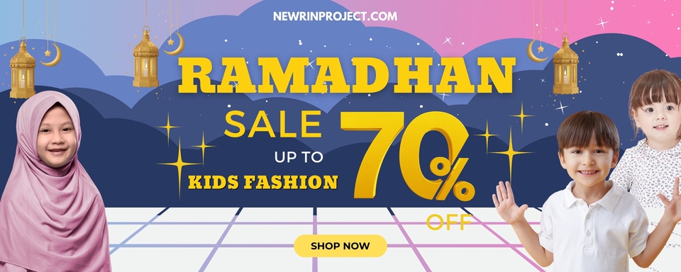 Jasa desain banner online Ramadan, desain banner instagram promo diskon 70% untuk fashion anak, buat banner online shop, desain banner web, banner website toko online, instagram banner template.