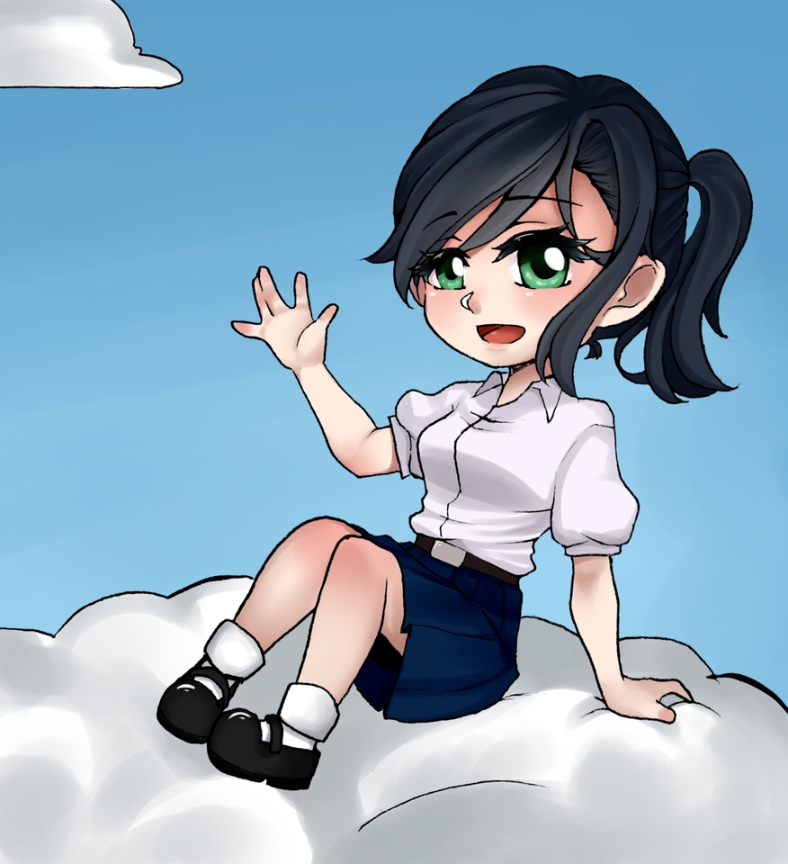 ออกแบบตัวการ์ตูนหญิงสาวผมดำ สไตล์อนิเมะ ญี่ปุ่น น่ารัก