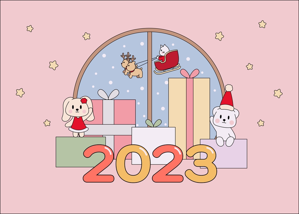 รับวาดภาพประกอบการ์ดวันปีใหม่ 2023 สไตล์น่ารัก