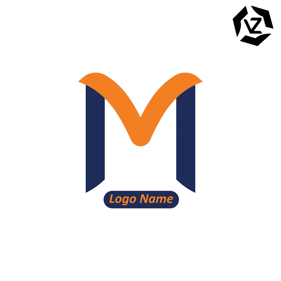 Desain logo M dengan warna biru dan oranye untuk perusahaan