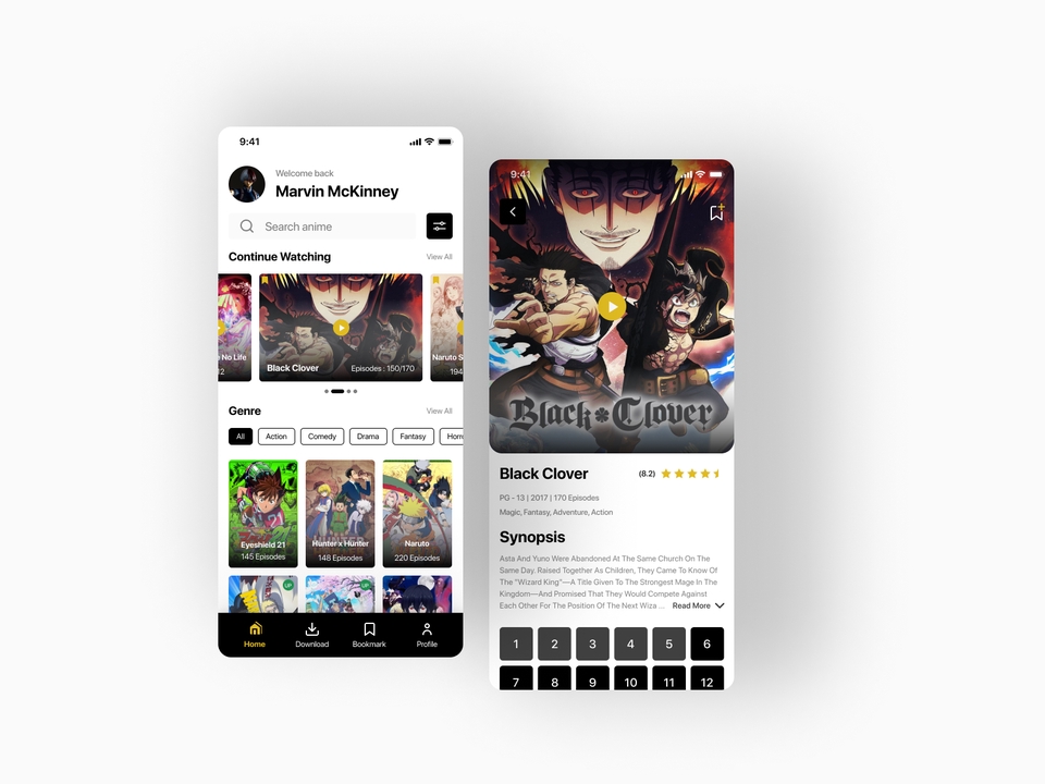 Contoh desain mockup aplikasi mobile untuk layanan streaming film dan tv series, desain ui ux untuk aplikasi streaming video.
