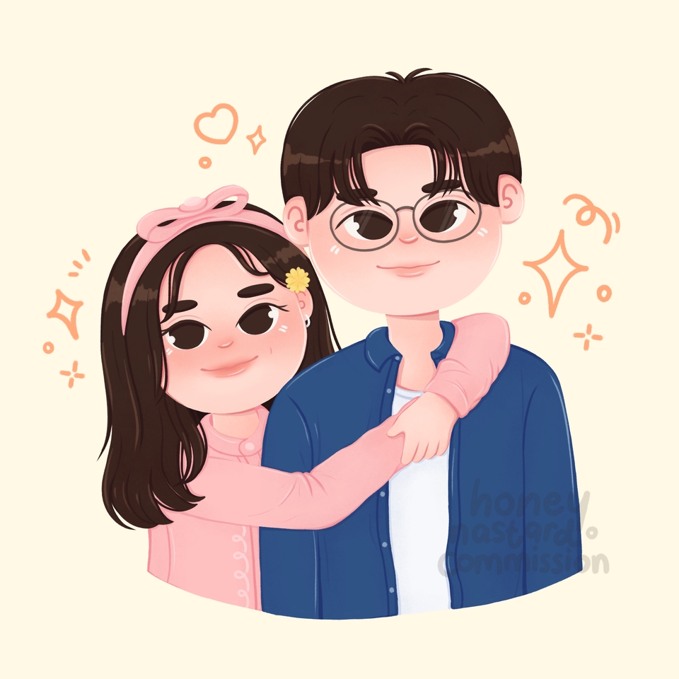 Jasa ilustrasi pasangan kartun lucu, gambar ilustrasi karakter pria dan wanita untuk desain profil media sosial.