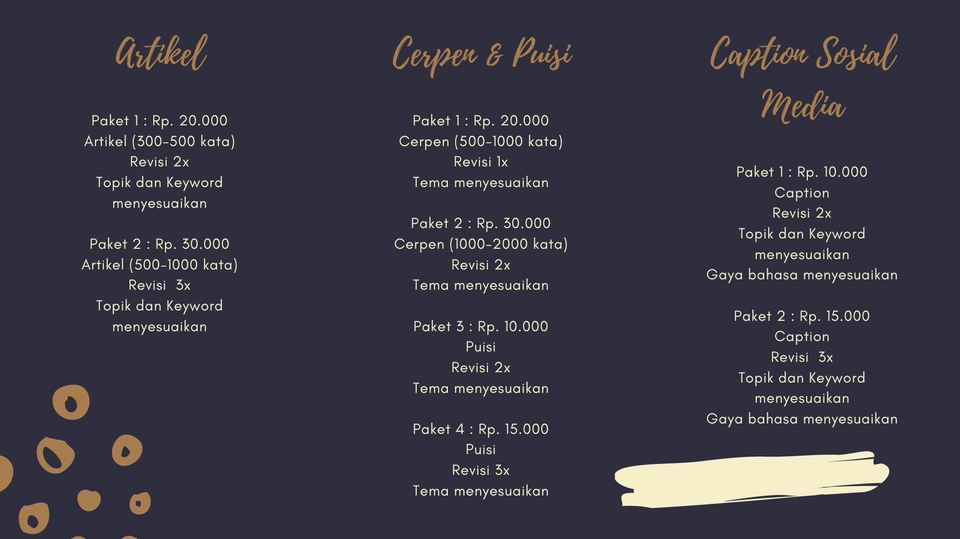 Penulisan Konten - Content Writer : Artikel, Cerpen, Puisi, Caption Sosial Media - 1