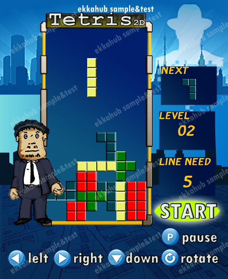 วาดภาพประกอบเกมส์ Tetris 2D สไตล์การ์ตูน