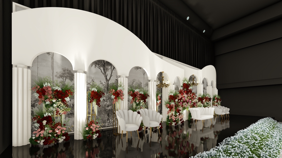 Jasa Desain 3D Interior Cafe & Pernikahan: Render 3D  Desain Dekorasi Pernikahan Mewah