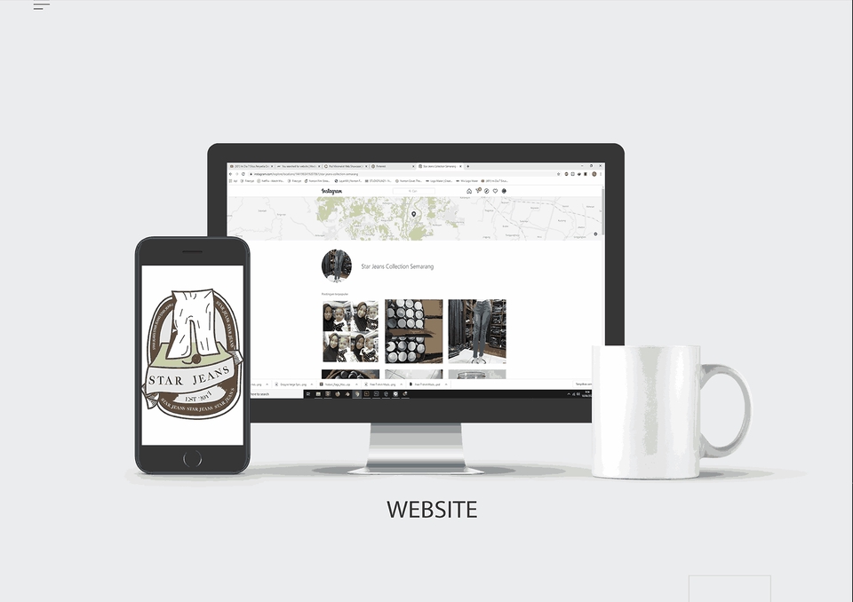 Desain logo modern untuk website dengan warna biru dan putih