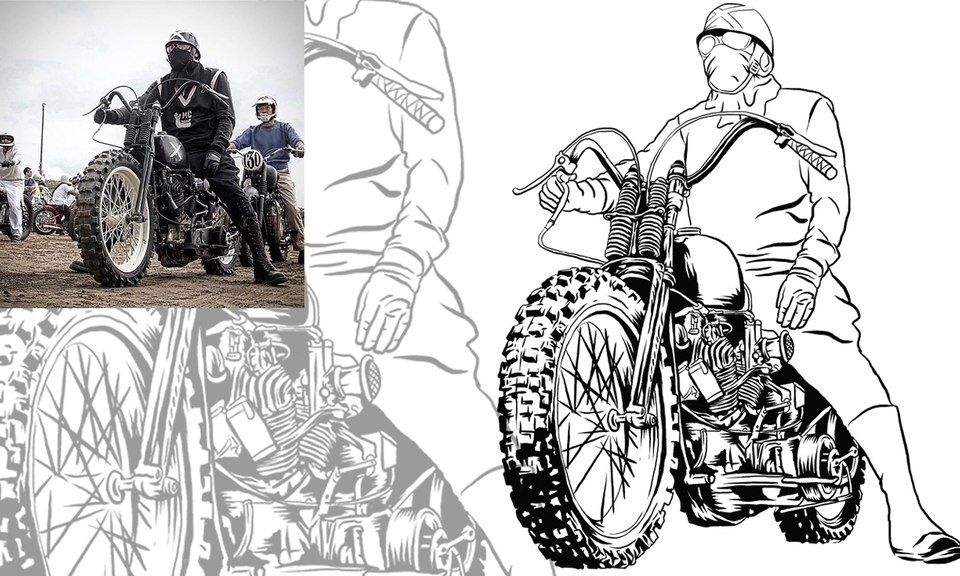Jasa ilustrasi desain karakter pria bermotor dengan ilustrasi vector untuk website atau media promosi anda.