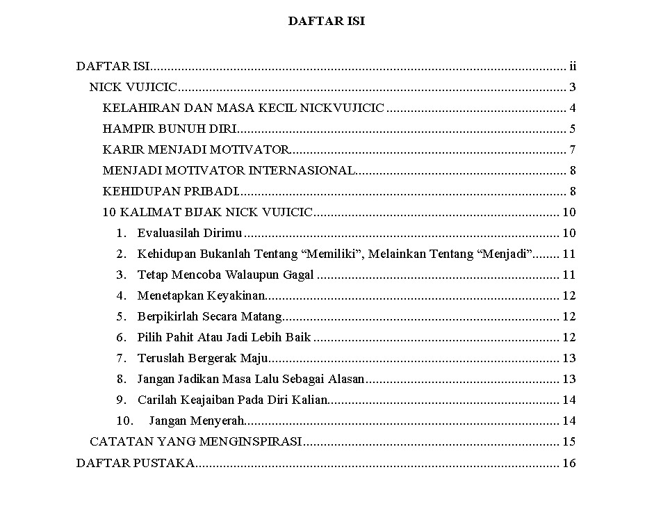 Jasa Pengetikan Online: Daftar Isi Ebook Motivasi Nick Vujicic
