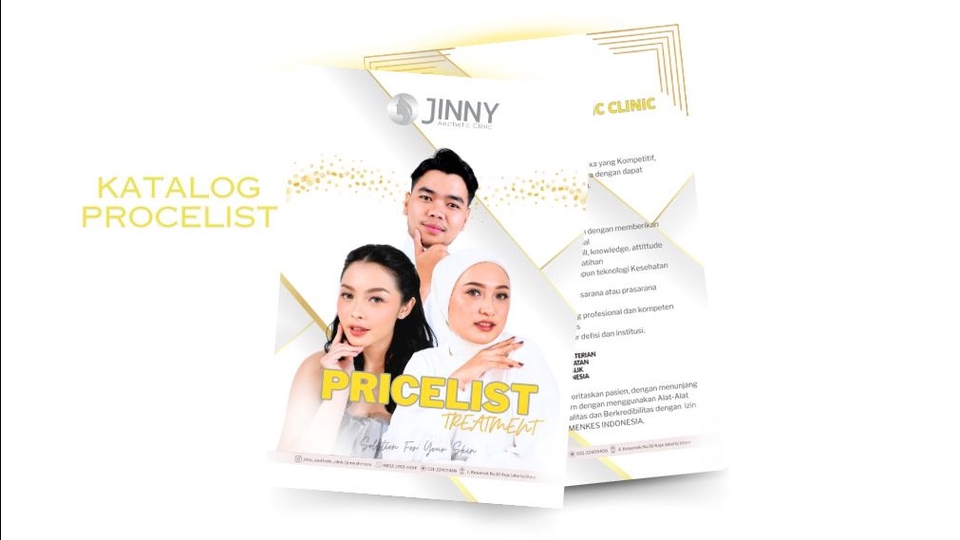 Katalog harga layanan kecantikan dan perawatan kulit di klinik kecantikan Jinny, dengan daftar perawatan dan harga.