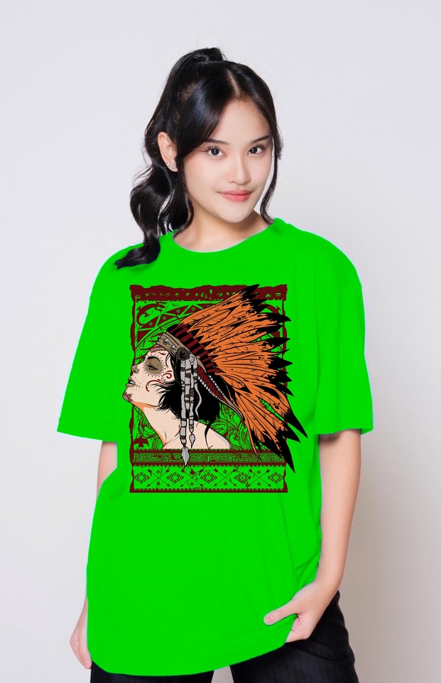 Desain kaos wanita dengan motif kepala wanita indian, cocok untuk desain kaos distro atau custom.