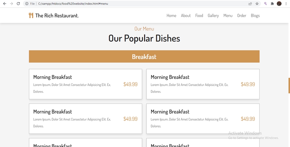 Website-Based Restaurant Application UI/UX Design