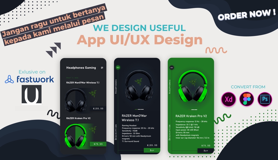 Desain Tampilan UI/UX Untuk Mobile App, Website / Landing Page.