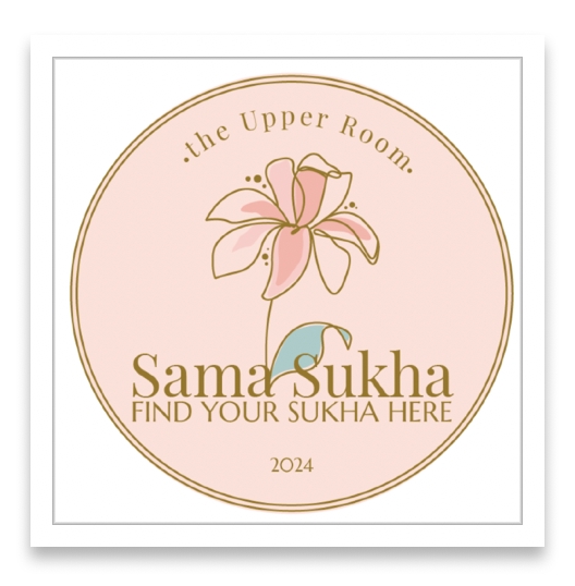 Desain logo untuk perusahaan _the Upper Room_ dengan tema _Sama Sukha_ dan gambar bunga.