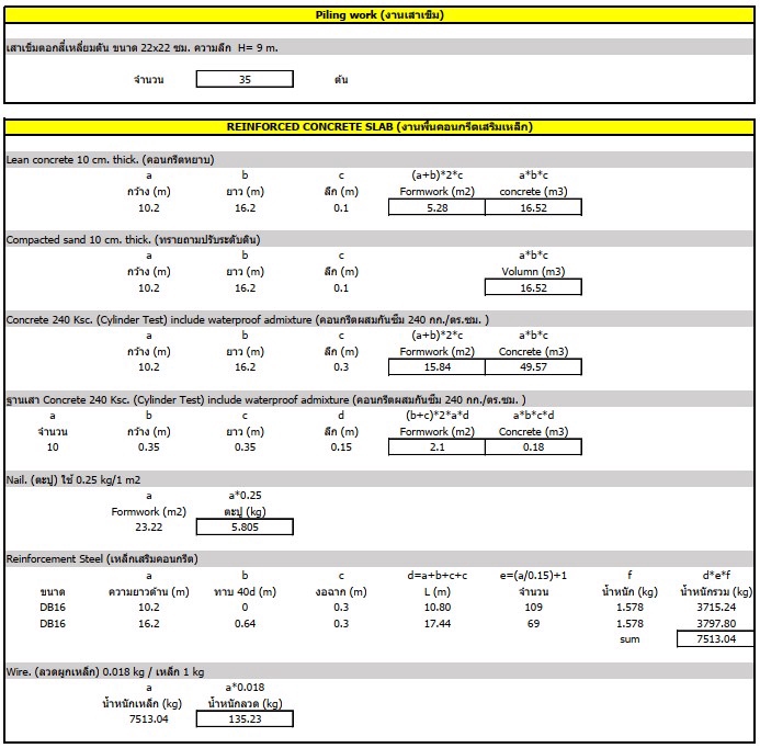 แบบคำนวณปริมาณวัสดุงานคอนกรีตเสริมเหล็ก รับเขียนแบบบ้าน ออกแบบโครงสร้าง รับเขียนแบบอาคาร