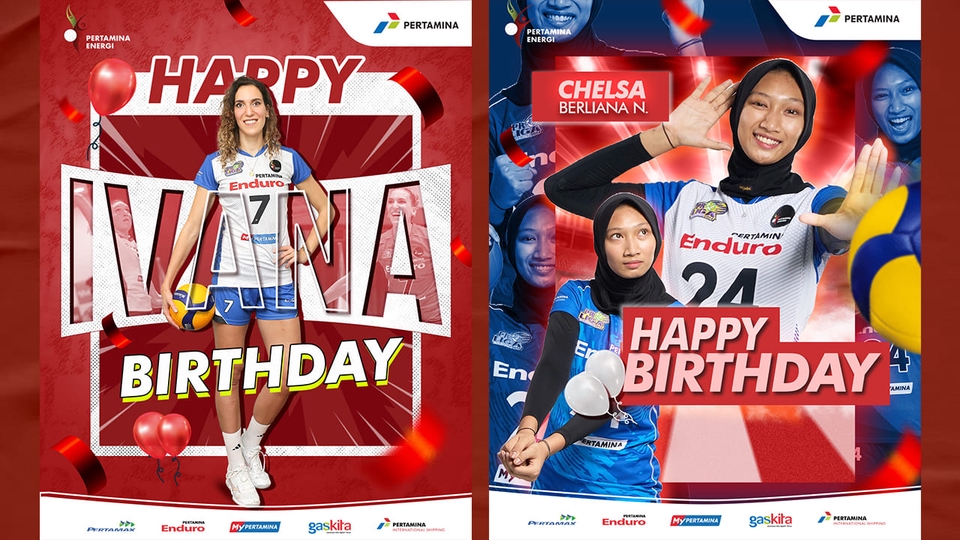 JASA BUAT BANNER INSTAGRAM Desain Banner Unik untuk Ulang Tahun Vana dan Chelsea Berliana dengan Tema Volleyball.