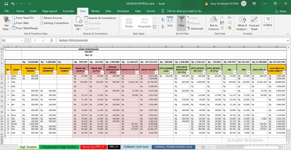 Akuntansi dan Keuangan - APLIKASI PAYROLL / PENGGAJIAN + PPH 21 EXCEL - 2