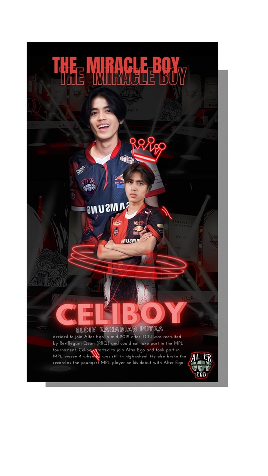 Desain poster atlet e-sport Celiboy, desain poster keren, jasa desain poster, desain poster atlet, desain poster game Mobile Legends.