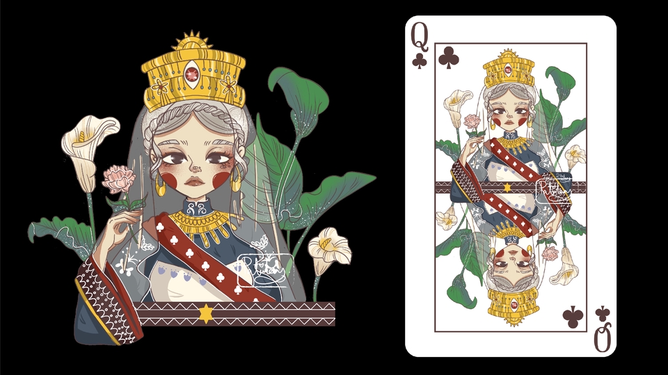 รับวาดภาพประกอบการ์ด  วาดภาพดิจิตอลเพ้นท์  วาดภาพประกอบ  รับวาดภาพ  Queen of Clubs