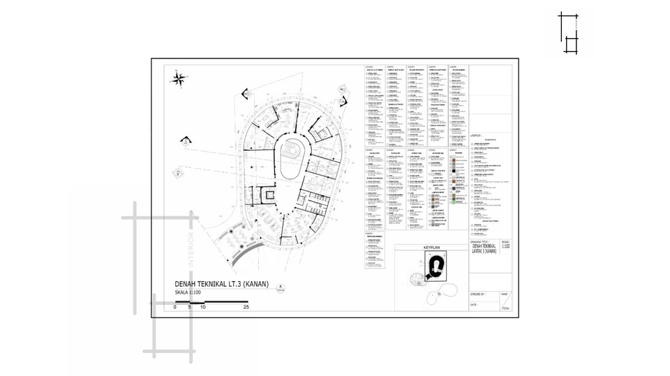 Jasa drafter autocad freelance, pembuatan denah teknis lt 2,3 (kainan) untuk desain interior.
