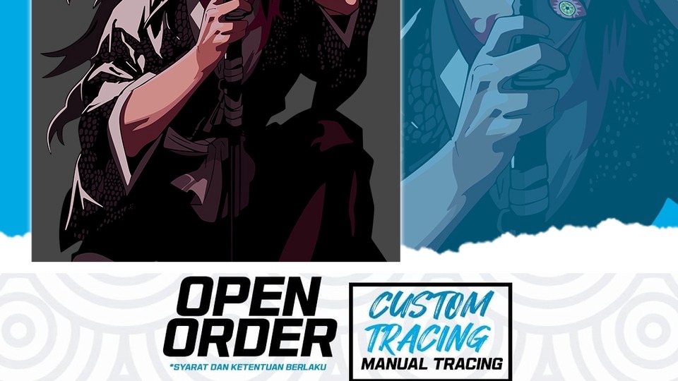 Jasa ilustrasi karakter anime dengan detail dan warna menarik.