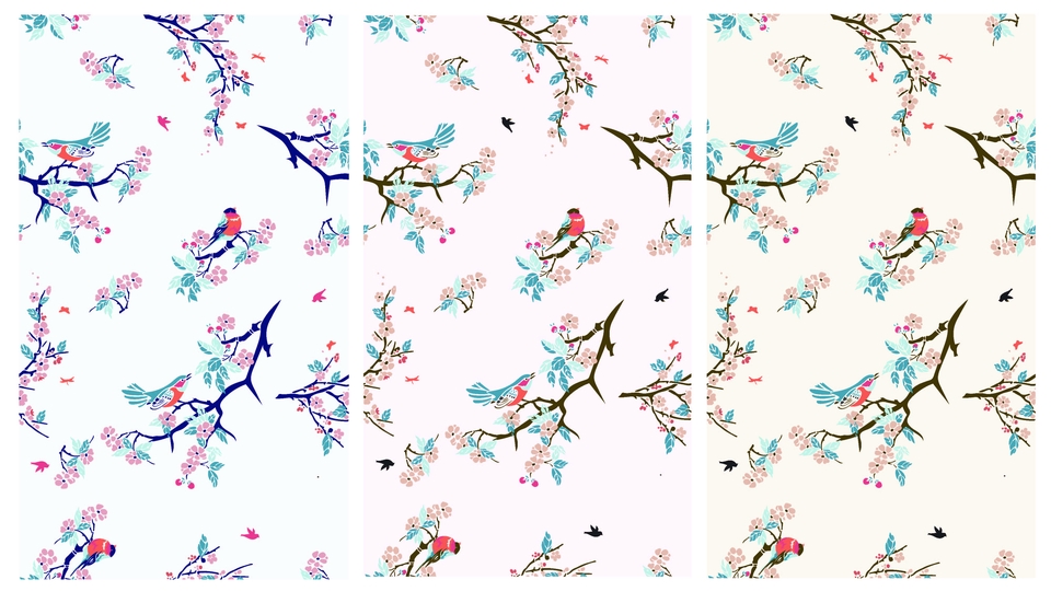 รับออกแบบลายเสื้อผ้า แฟชั่น สีชมพู นก ดอกไม้