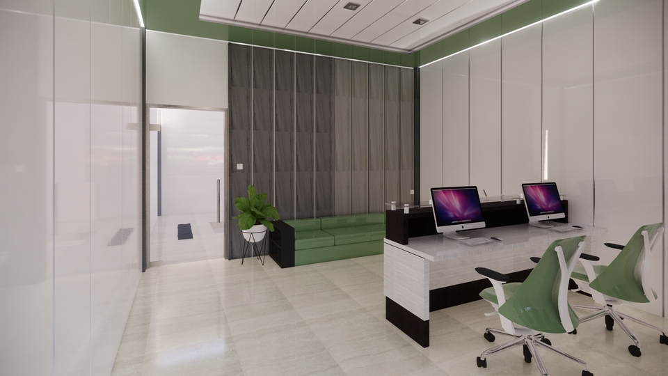 Jasa desain interior kantor minimalis dengan meja kerja dan komputer untuk freelance