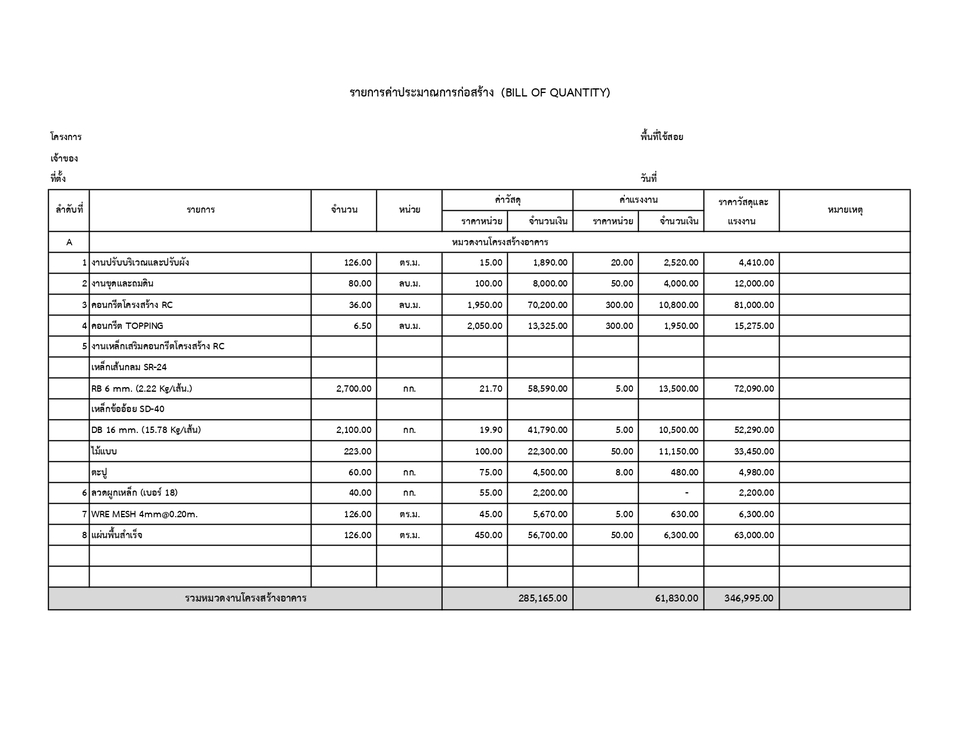 เขียนแบบวิศวกรรมและออกแบบโครงสร้าง - ถอดBOQ(ประมาณราคางานก่อสร้าง) - 4