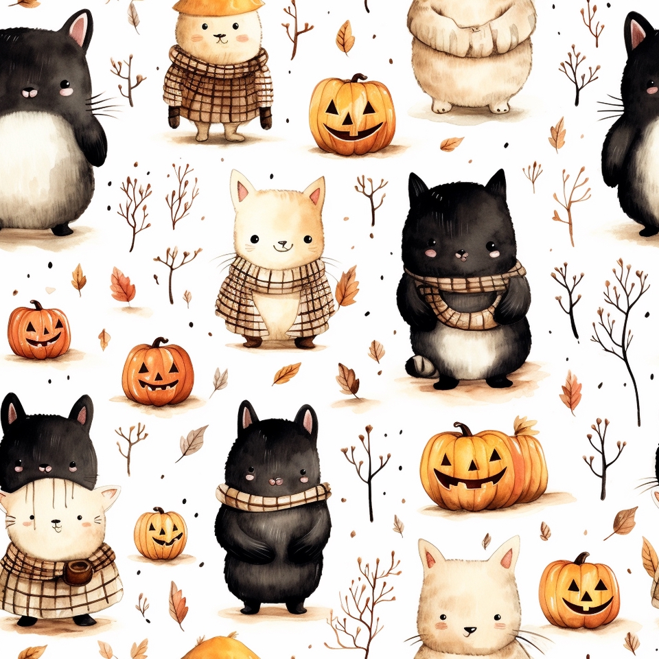 รับวาดภาพประกอบลายเส้นน่ารัก แมว สัตว์เลี้ยง ฮาโลวีน ผีเสื้อ ใบไม้ ฟักทอง