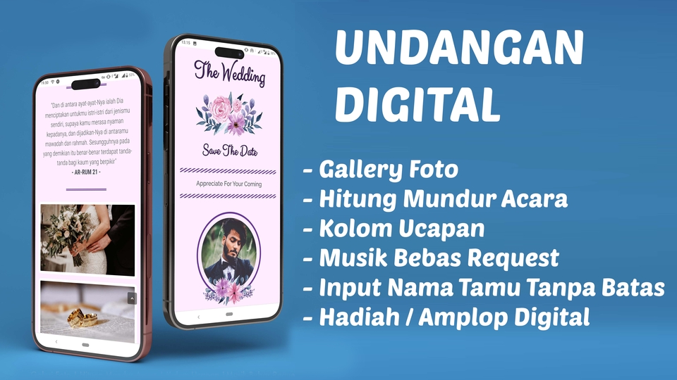 Jasa Desain Undangan Digital Ulang Tahun dengan Gambar Bunga, Teks "Save The Date", dan Kolom Ucapan