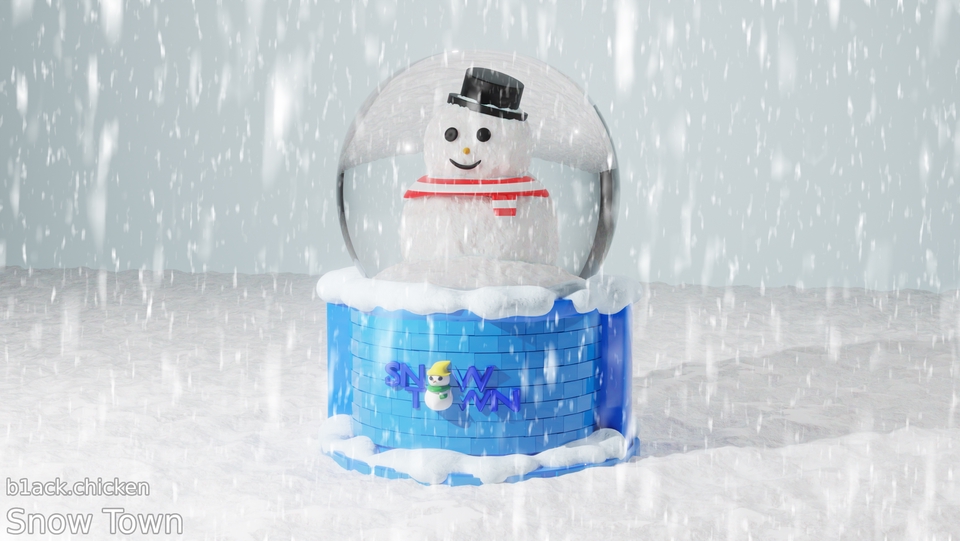 รับทำโมเดล3D สโนว์โกลบตุ๊กตาหิมะ Snow Town 3D packshot โมเดลสินค้า