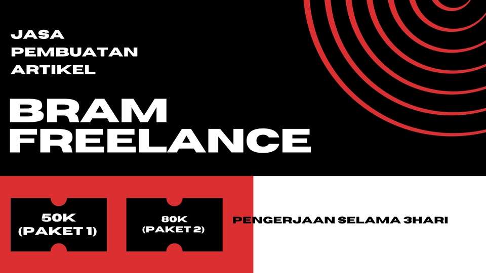 Jasa pembuatan artikel freelance, harga murah, content writer profesional, SEO, Indonesia, paket 50K, 80K, Bram Freelance.