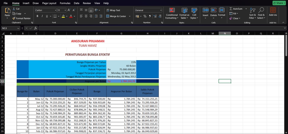 Jasa input data excel untuk perhitungan bunga efektif.