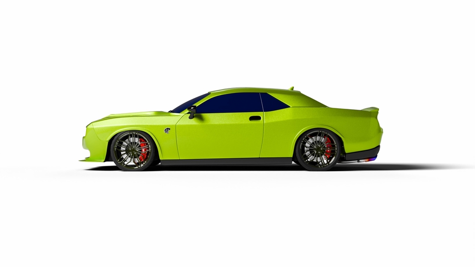 Jasa desain exterior 3d mobil Dodge Challenger warna hijau